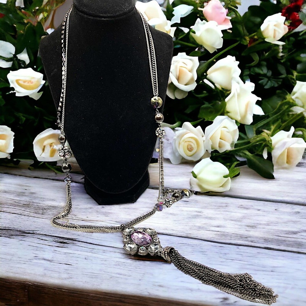 Vera Wang Long Purple, Rhinestones and Silver-Tone Chain Necklace!